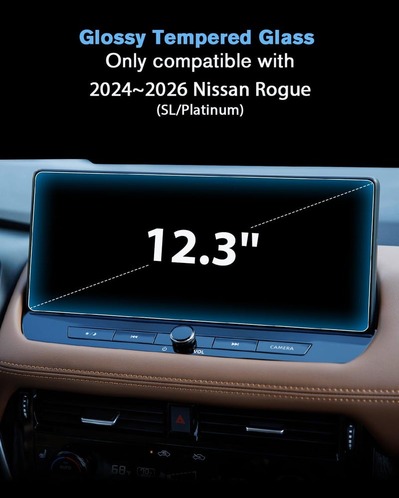 WEIPIN For Glossy Tempered Glass 2024 2025 2026 Nissan Rogue 12.3 Inch Touchscreen Screen Protector - Rogue (SL/Platinum) Accessories - Image 2